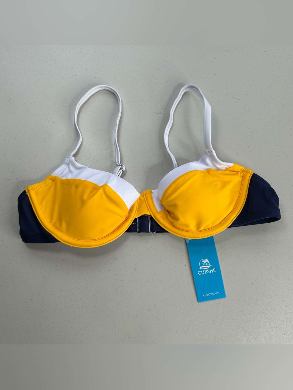 Cupshe Bikini Top Small Blue Yellow White Underwire New Swimwear